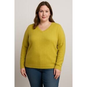 NWT croft barrow extra soft vneck sweater XL golden olive yellow cozy knit soft